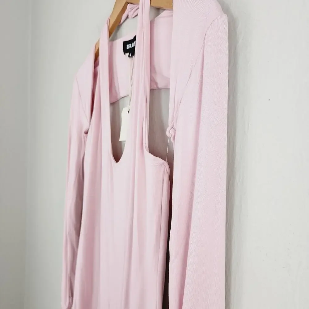 SER.O.YA Lana Two Piece Dress Set Pink Halter Mini Shrug NWT Revolve Large New